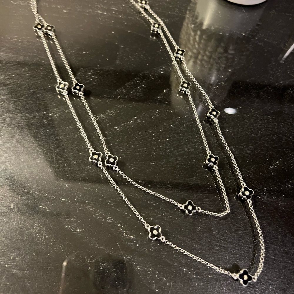 Black Enamel Mini Clover and Necklace